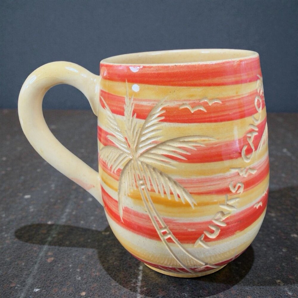Frazers Ceramic Pottery Handmade Orange Tropical Jamaican Coffee Mug Cup Etched